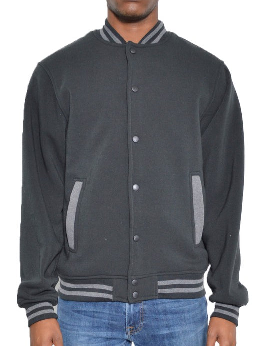 Men's Varsity Fleece Snap Button Jacket