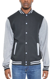 Men's Varsity Fleece Snap Button Jacket