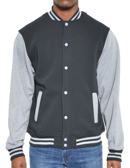 Men's Varsity Fleece Snap Button Jacket