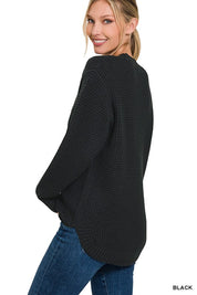 Women's Casual Hi-Low Long Sleeve Waffle Sweater