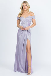 Women's Off The Shoulder Glittery Jacquard Gown