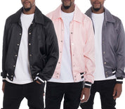 Men's Casual Satin Bomber Jacket with Patches