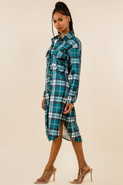 Women's Long Sleeve Plaid Shirt with Chest Pockets