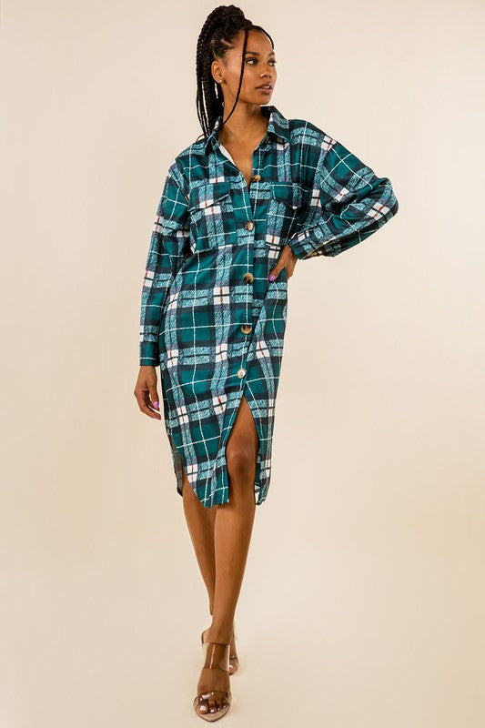 Women's Long Sleeve Plaid Shirt with Chest Pockets