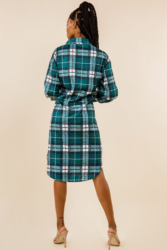 Women's Long Sleeve Plaid Shirt with Chest Pockets