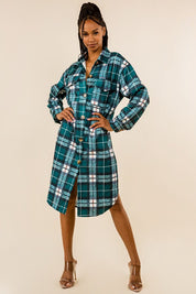 Women's Long Sleeve Plaid Shirt with Chest Pockets