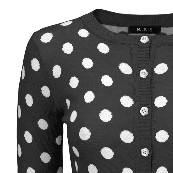 Women's Polka Dot Jacquard 3/4 Sleeve Cardigan Sweater