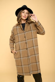 Plaid Coat with Buttons and Pockets