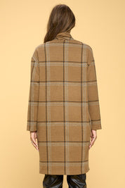 Women's Casual Plaid Coat with Buttons and Pockets