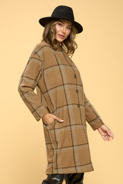 Women's Casual Plaid Coat with Buttons and Pockets