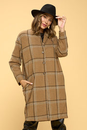 Women's Casual Plaid Coat with Buttons and Pockets