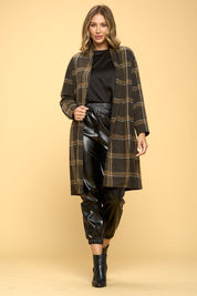 Women's Casual Plaid Coat with Buttons and Pockets