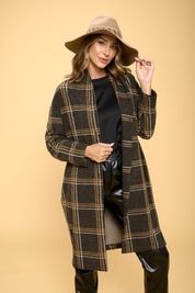 Women's Oversized Plaid Coat with Buttons and Pockets