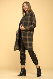 Women's Oversized Plaid Coat with Buttons and Pockets