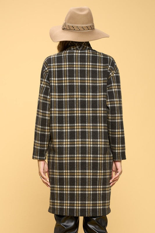 Women's Casual Plaid Coat with Buttons and Pockets