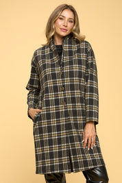 Women's Casual Plaid Coat with Buttons and Pockets