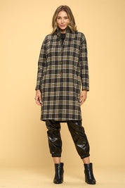 Women's Casual Plaid Coat with Buttons and Pockets