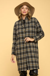 Women's Casual Plaid Coat with Buttons and Pockets