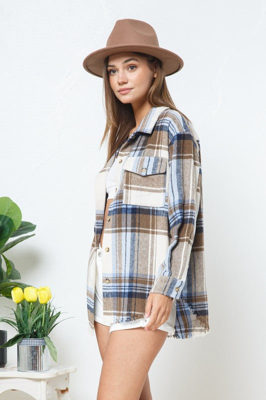 Yarn Dyed Plaid Shirt Jacket Shacket