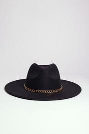 Women's Casual Suede Felt Fedora Hat with Gold Chain