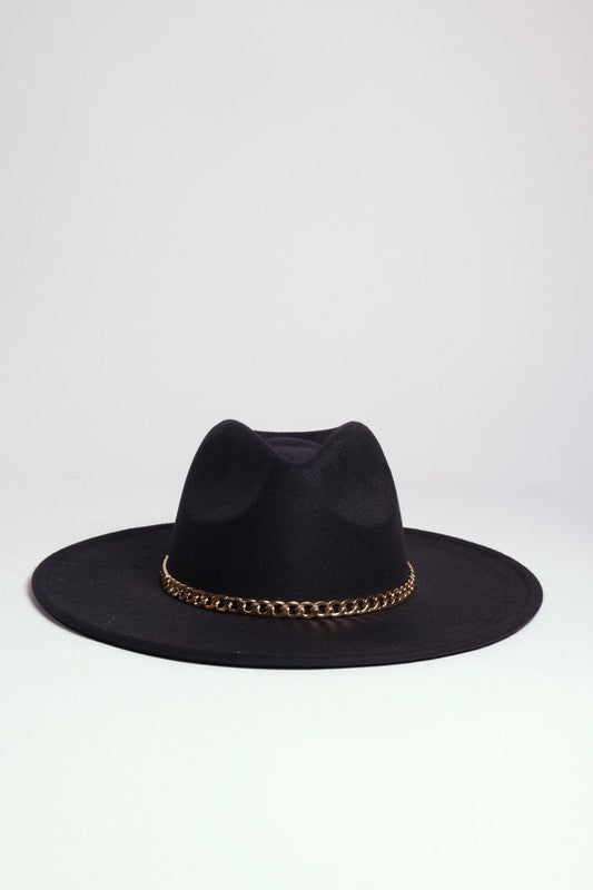 Women's Casual Suede Felt Fedora Hat with Gold Chain