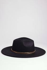 Women's Casual Suede Felt Fedora Hat with Gold Chain