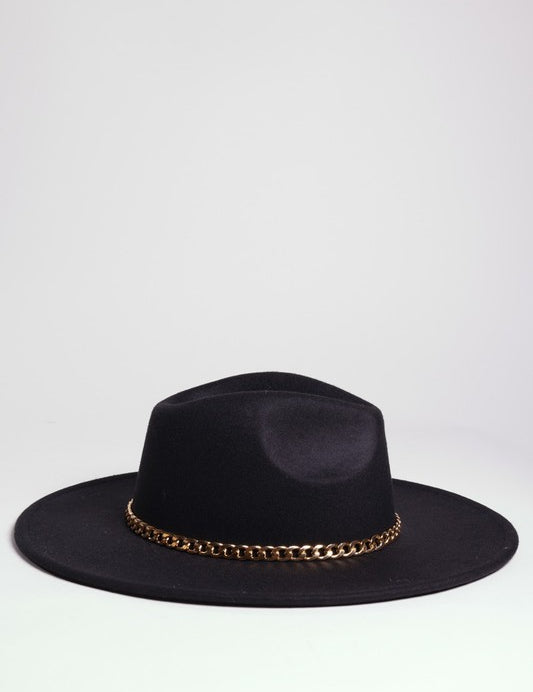 Women's Casual Suede Felt Fedora Hat with Gold Chain