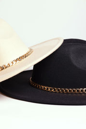 Women's Casual Suede Felt Fedora Hat with Gold Chain