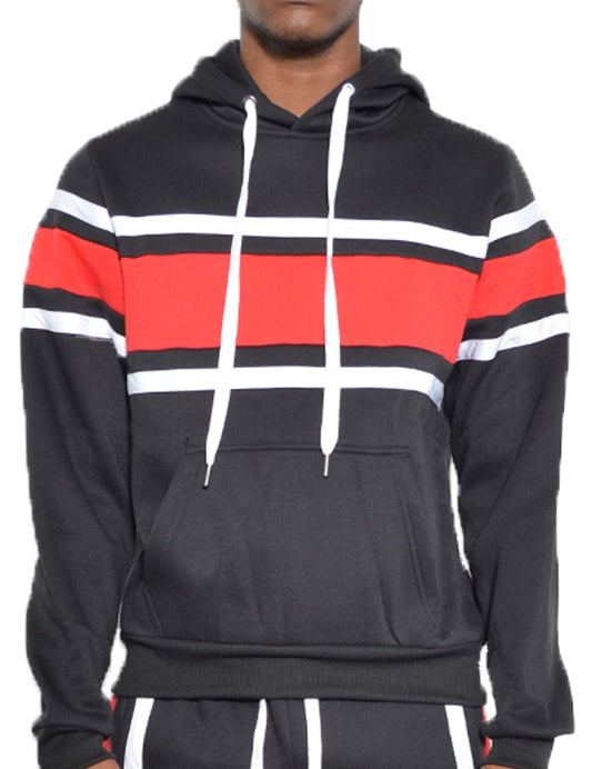 SOLID WITH THREE STRIPE PULLOVER HOODIE