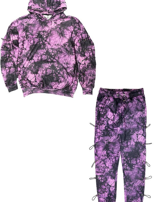 TYE DYE SLEEVE TOGGLE HOODIE AND SWEAT SET