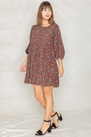 Women's Abstract Polka Dot Bishop Sleeve Mini Dress