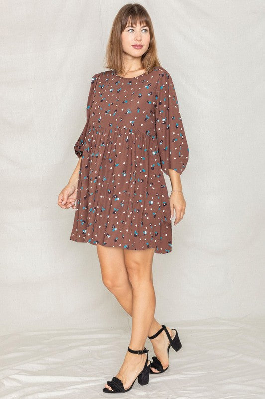 Women's Abstract Polka Dot Bishop Sleeve Mini Dress