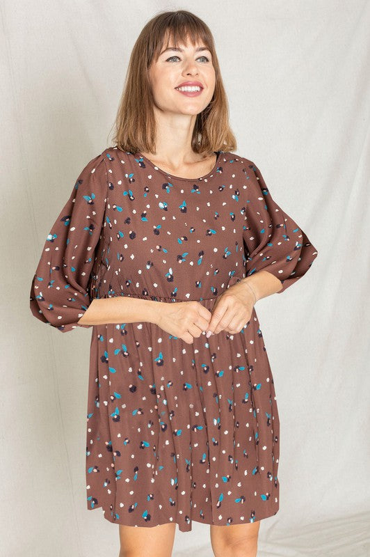 Women's Abstract Polka Dot Bishop Sleeve Mini Dress