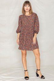 Women's Abstract Polka Dot Bishop Sleeve Mini Dress