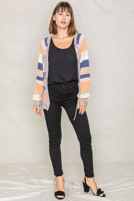 Women's Multi Color Stripe Open Cardigan