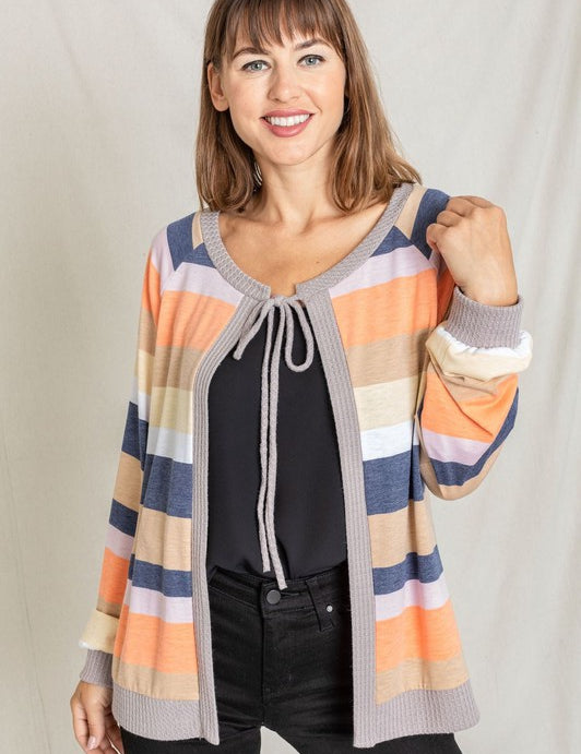 Women's Multi Color Stripe Open Cardigan