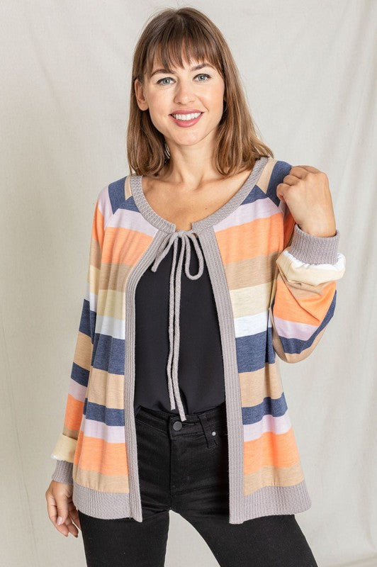 Women's Multi Color Stripe Open Cardigan