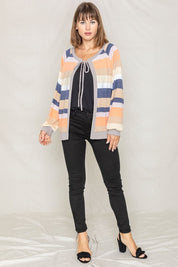 Women's Multi Color Stripe Open Cardigan