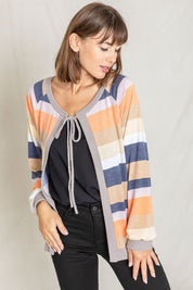 Women's Multi Color Stripe Open Cardigan