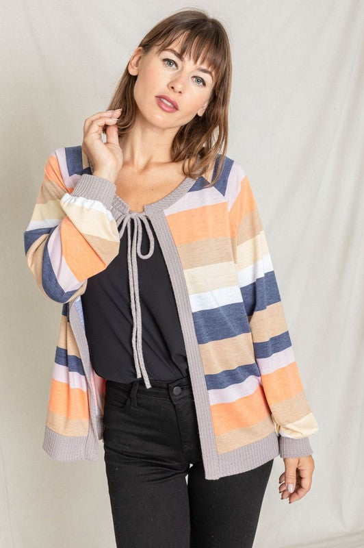 Women's Multi Color Stripe Open Cardigan