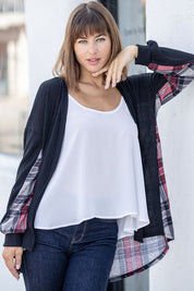 Women's Plaid Back Waffle Knit Cardigan