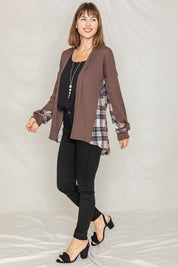 Women's Plaid Back Waffle Knit Cardigan