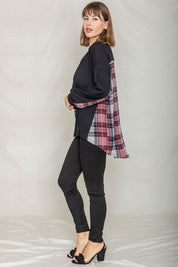 Women's Plaid Back Waffle Knit Cardigan