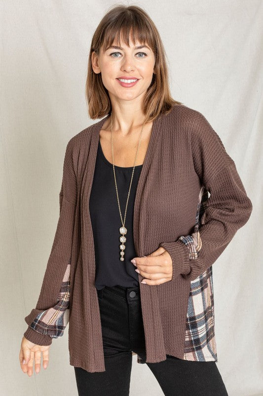 Women's Plaid Back Waffle Knit Cardigan