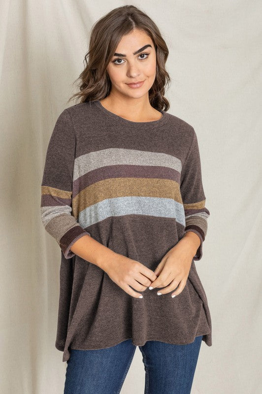 Women's Plus Knit Stripe Panel A Line Tunic