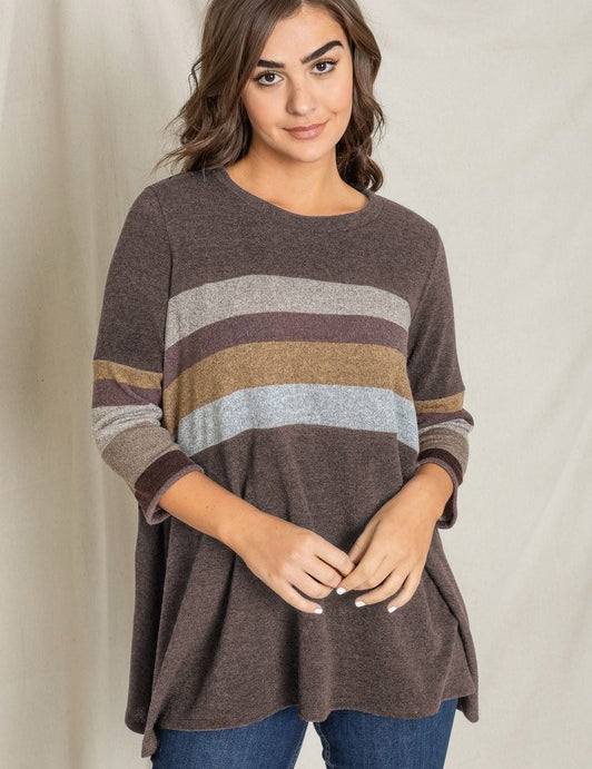 Women's Knit Stripe Panel A Line Tunic