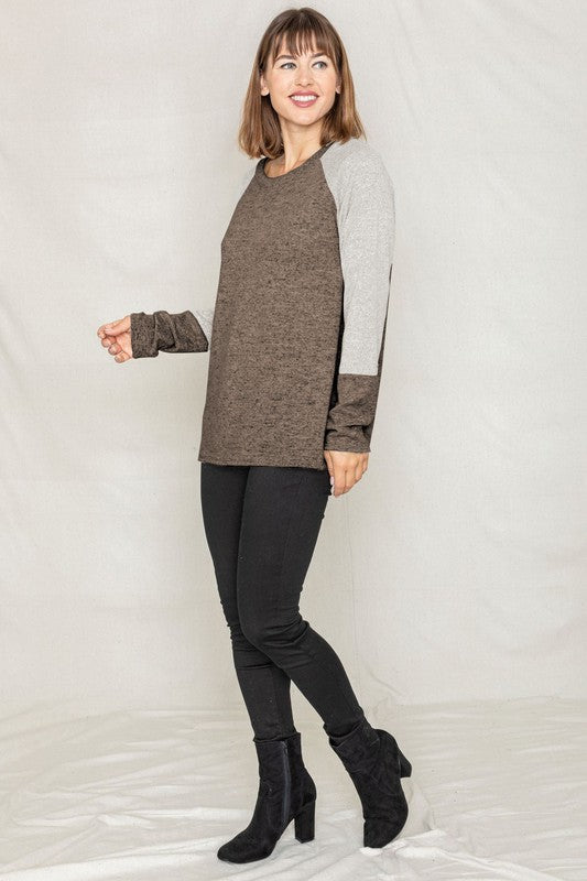 Women's Two Tone Solid Raglan Tunic