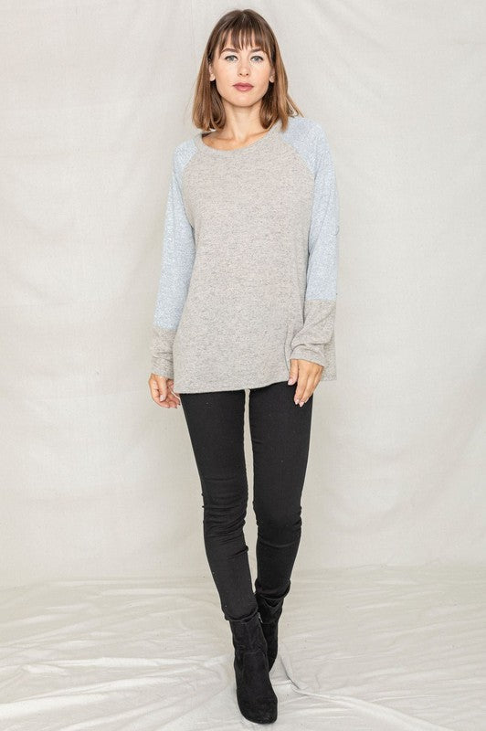 Women's Two Tone Solid Raglan Tunic