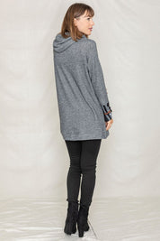 Women's Hooded Tunic with Plaid Trim