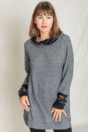 Women's Hooded Tunic with Plaid Trim